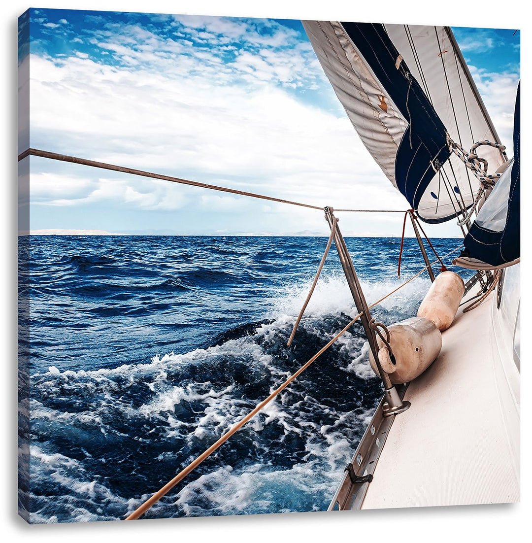 Die weissen Segel der Yacht, Format: 70x70 auf Leinwand, XXL riesige Bilder fertig gerahmt mit Keilr