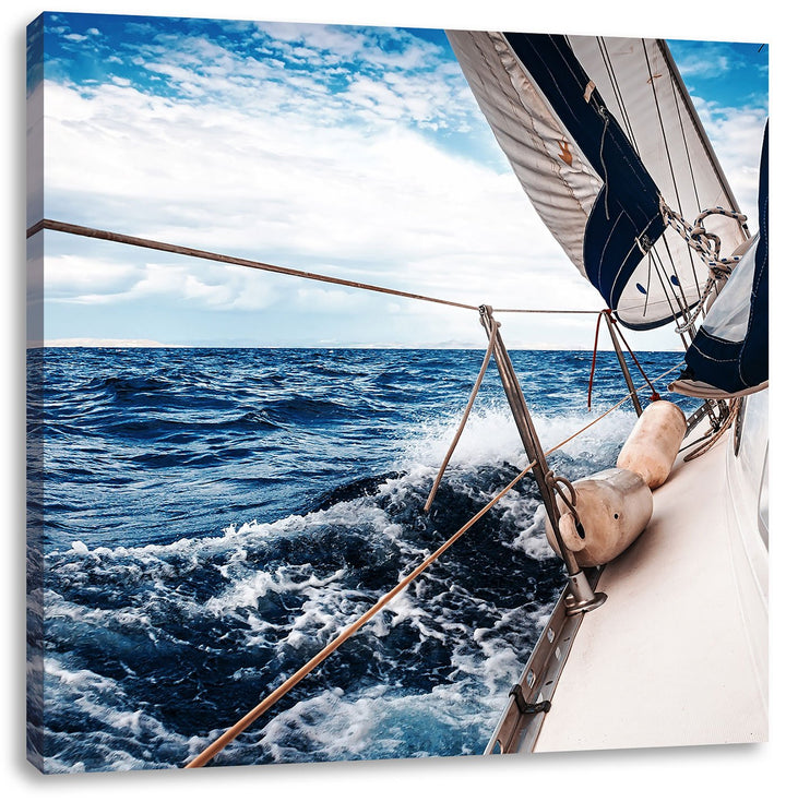 Die weissen Segel der Yacht, Format: 70x70 auf Leinwand, XXL riesige Bilder fertig gerahmt mit Keilr
