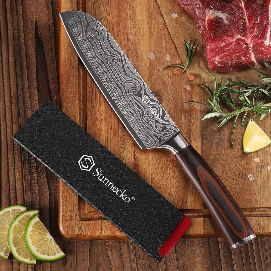 Sunnecko 17cm Santoku Messer Küchenmesser Kochmesser - Kochmesser Profi Messer Japanisches Messer Sc