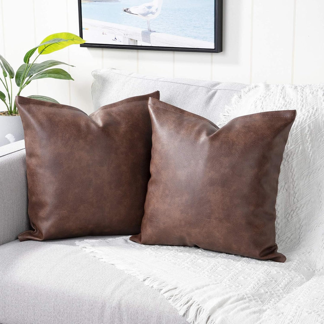 Yaertun Mandioo 2er Pack Luxus Kunstleder und Baumwolle dekorative Kissenbezug Set Kissenbezüge Sofa