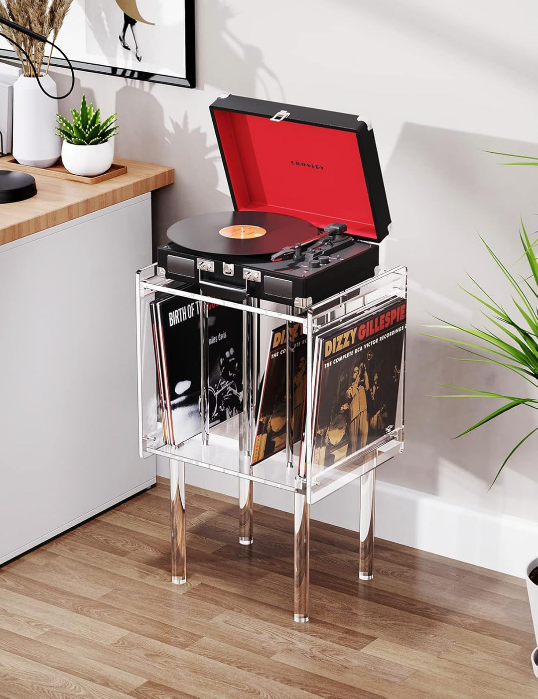 Plattenspieler Regal Acryl, Plattenspieler Tisch Transparent, Schallplatten Aufbewahrung Tisch Acryl