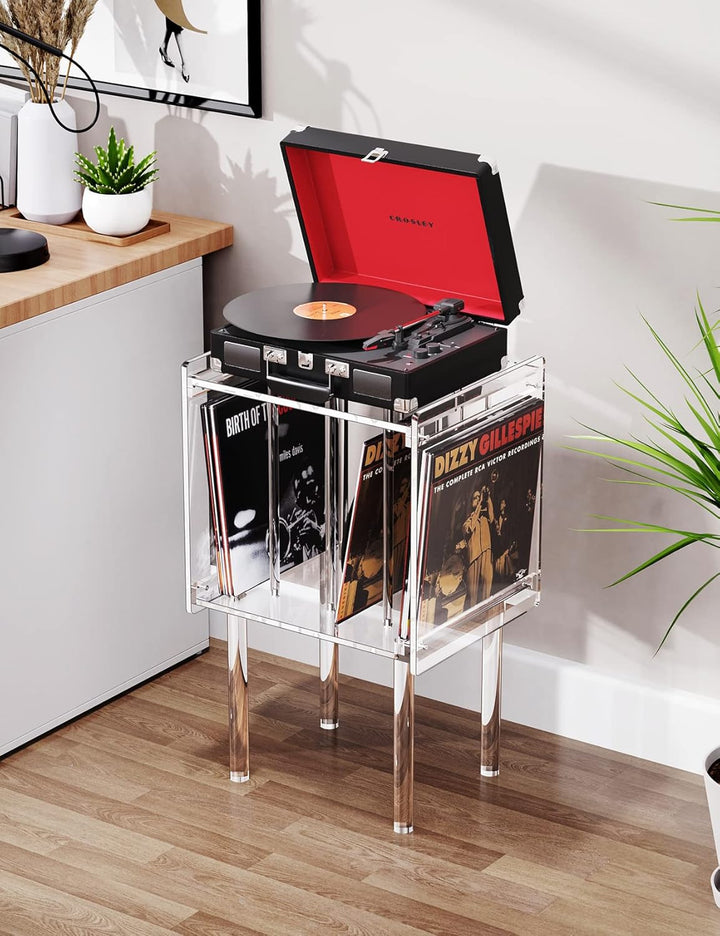 Plattenspieler Regal Acryl, Plattenspieler Tisch Transparent, Schallplatten Aufbewahrung Tisch Acryl