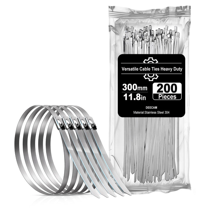 Deecam 200 Stück Edelstahl-Kabelbinder 300x4,6mm | Extra Stark & Hitzebeständig – für Auspuff, Zaun