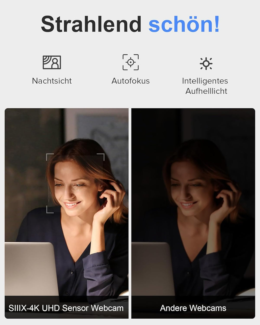 USB Webcam, 4K Full HD Webcam für PC, Videoanrufe, Computerkamera mit klarem Stereo-Audio, automatis