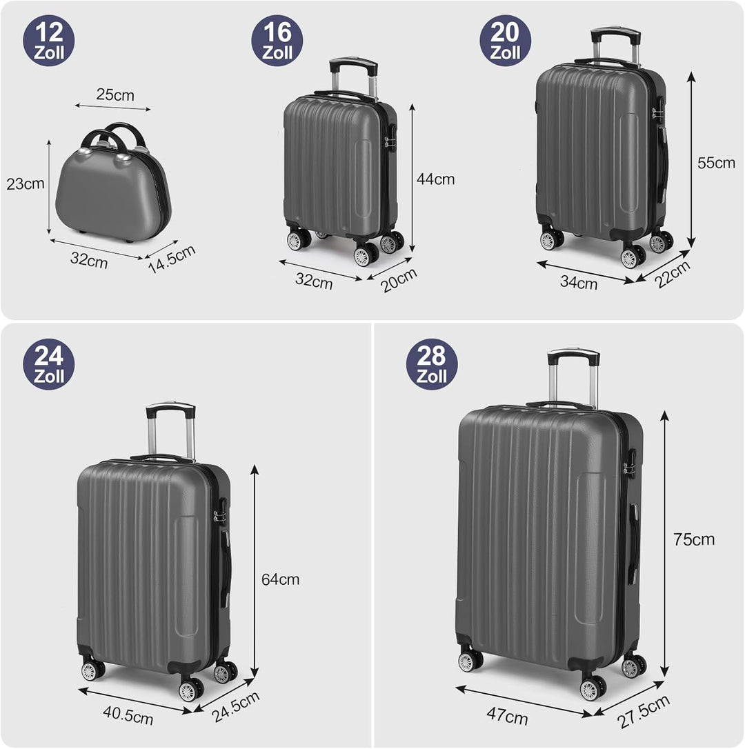 LALAHO Kofferset 5 teilig mit Kosmetikkoffer, Hartschalen Koffer Set aus ABS, Reisekoffer Set, Gepäc