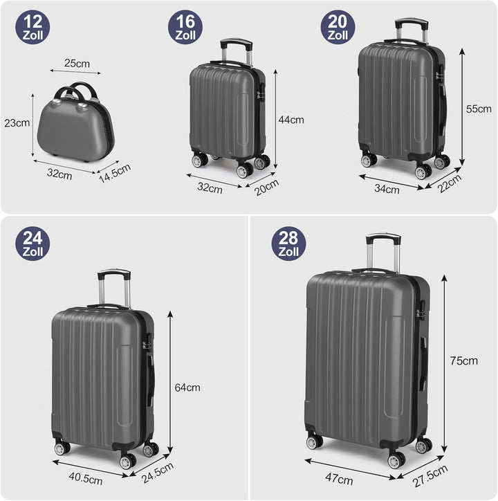LALAHO Kofferset 5 teilig mit Kosmetikkoffer, Hartschalen Koffer Set aus ABS, Reisekoffer Set, Gepäc