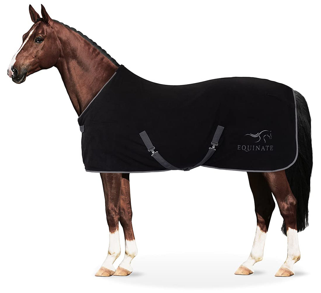 Equinate Abschwitzdecke Nevada aus Fleece mit Widerristpolster und Kreuzbegurtung 165cm Schwarz Schw