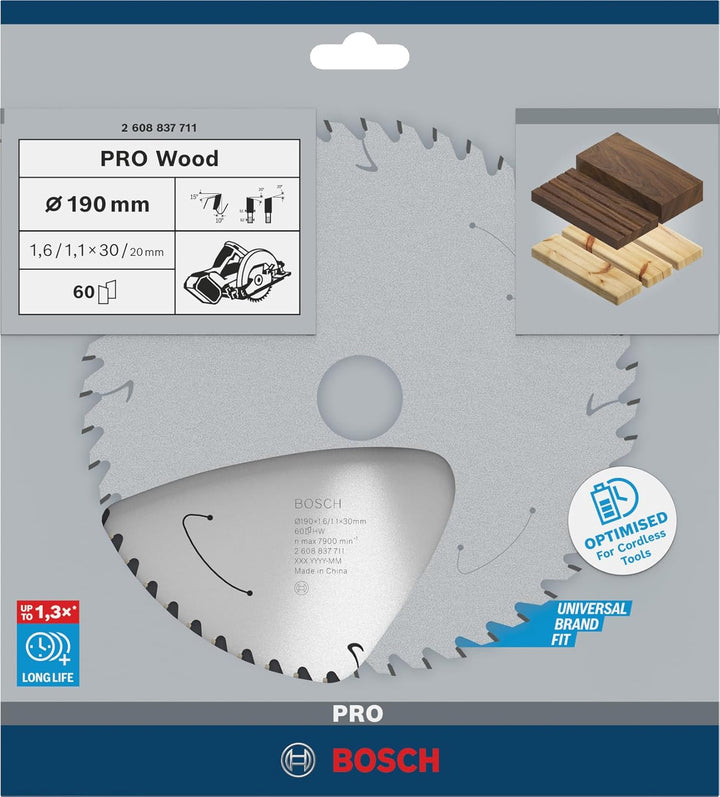 Bosch Accessories 1x Kreissägeblatt Standard for Wood (Holz, Sägeblatt Ø 190 x 30 x 1,6 mm, 60 Zähne