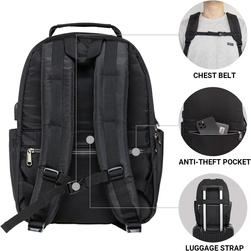 KAUKKO Handgepäck Rucksack mit LaptopFach 14 Zoll, Freizeit Rucksack, Wasserdichter Schultasche für