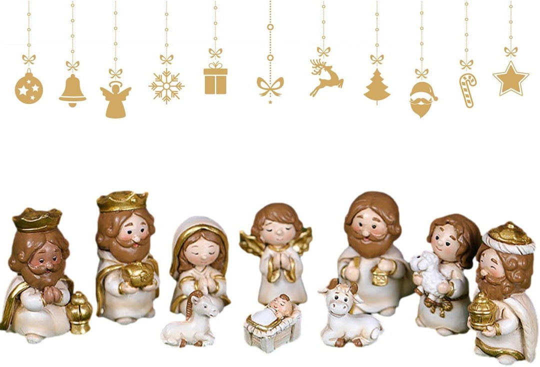 Weihnachtskrippe Set mit figuren, 10 Stück Jesus Krippe Figuren Statue, Krippenfiguren Harz, Weihnac