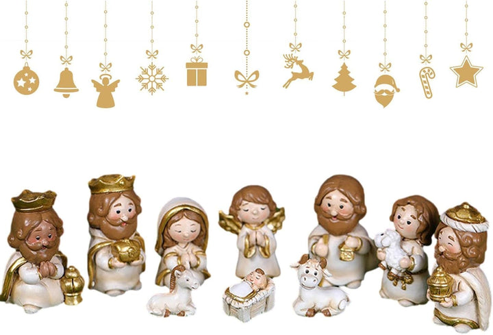 Weihnachtskrippe Set mit figuren, 10 Stück Jesus Krippe Figuren Statue, Krippenfiguren Harz, Weihnac