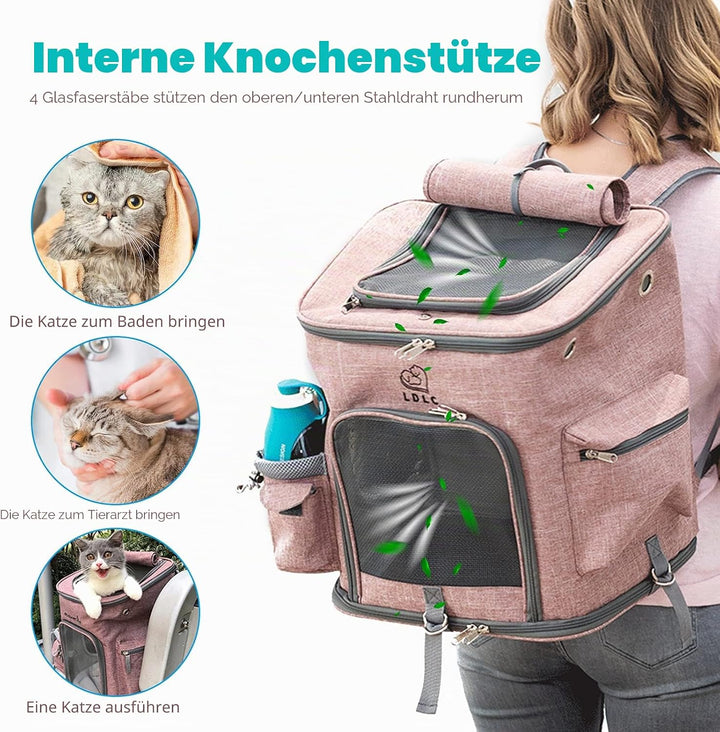 PETCUTE Hunderucksack,Faltbarer Katzenrucksack für Katzen und Hunde mit Abnehmbare Matte,Atmungsakti