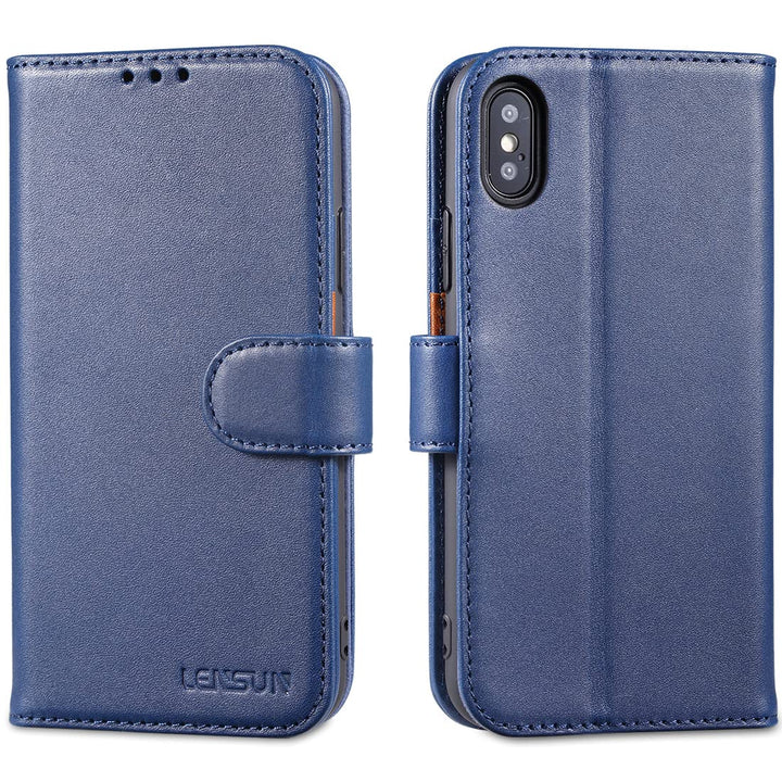 LENSUN Echtleder Hülle für iPhone XS, iPhone X Handyhülle Flip Cover [Echtes Leder][Kartenfach][RFID