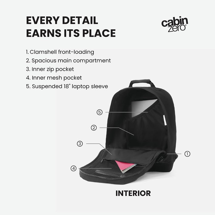 Cabin Zero Zaino Cabina 55 cm Con Spallacci Classic 44L CZ061801-Black Sand, Blau, Grösse Kabine, Ze