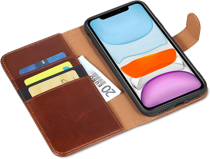 LENSUN Echtleder Hülle für iPhone 11, Handyhülle [Echtes Leder][Magnetverschluss][RFID Schutz] Handy