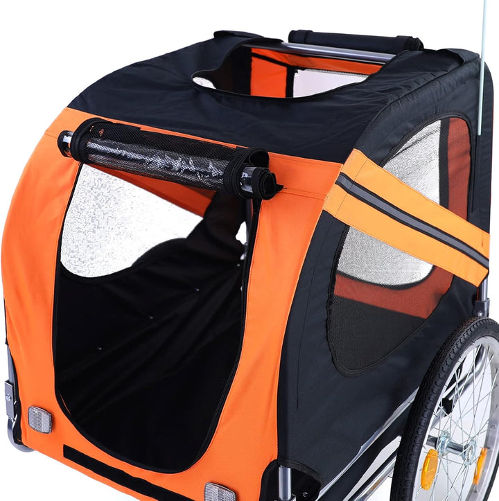 Fahrradanhänger Hundeanhänger klappbar für Haustiere bis 40Kg Orange Schwarz