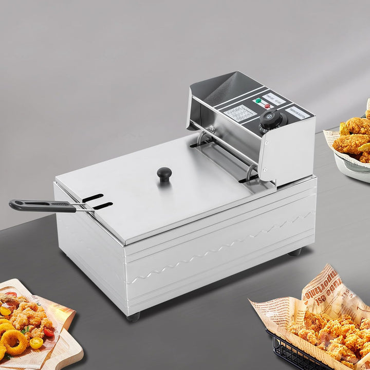 6.3Qt/6L 2500W Elektrisch Öl-Friteuse Küche Fritteuse Edelstahl Hähnchen Fritöse mit Deckel und Vier