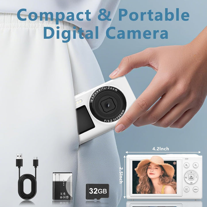Digitalkamera 5K 80MP Kamera Fotokamera mit 2,4" LCD Screen & 1,5" Selfie Display, 18X Digitalzoom,