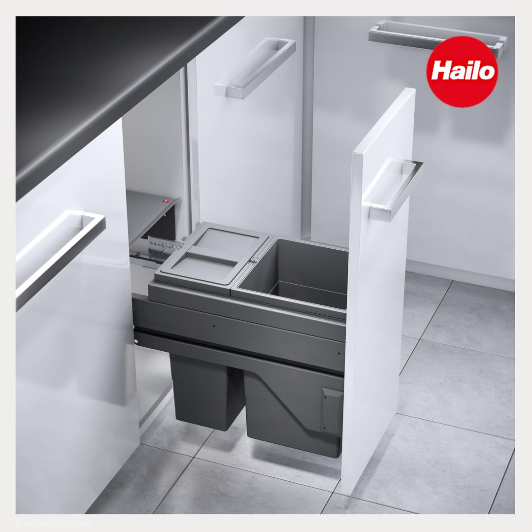 Hailo Abfallsammler 361087 | für 30 cm Schrank mit Möbelfront | 2fach Trennung 25 Liter | Mülleimer