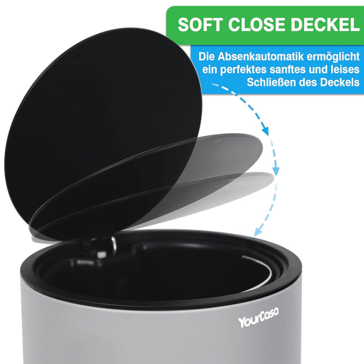 YourCasa Mülleimer Bad [5L] aus Edelstahl für Badezimmer [Softclose] - Badmülleimer Klein - Kosmetik