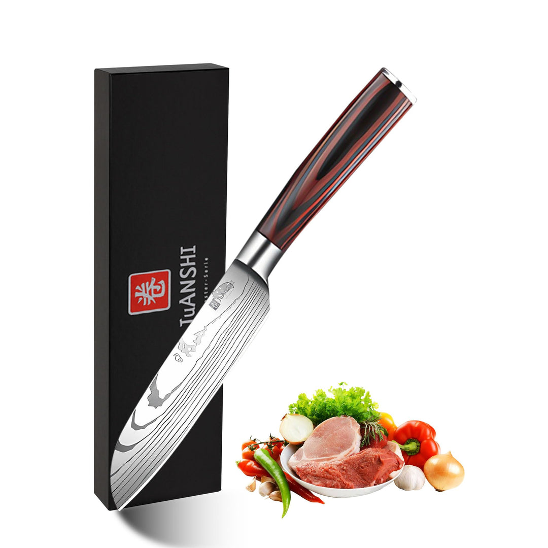 JUANSHI® Santokumesser 13,0 cm - Kochmesser aus hochwertigem Hoher Kohlenstoffgehalt Edelstahl, extr