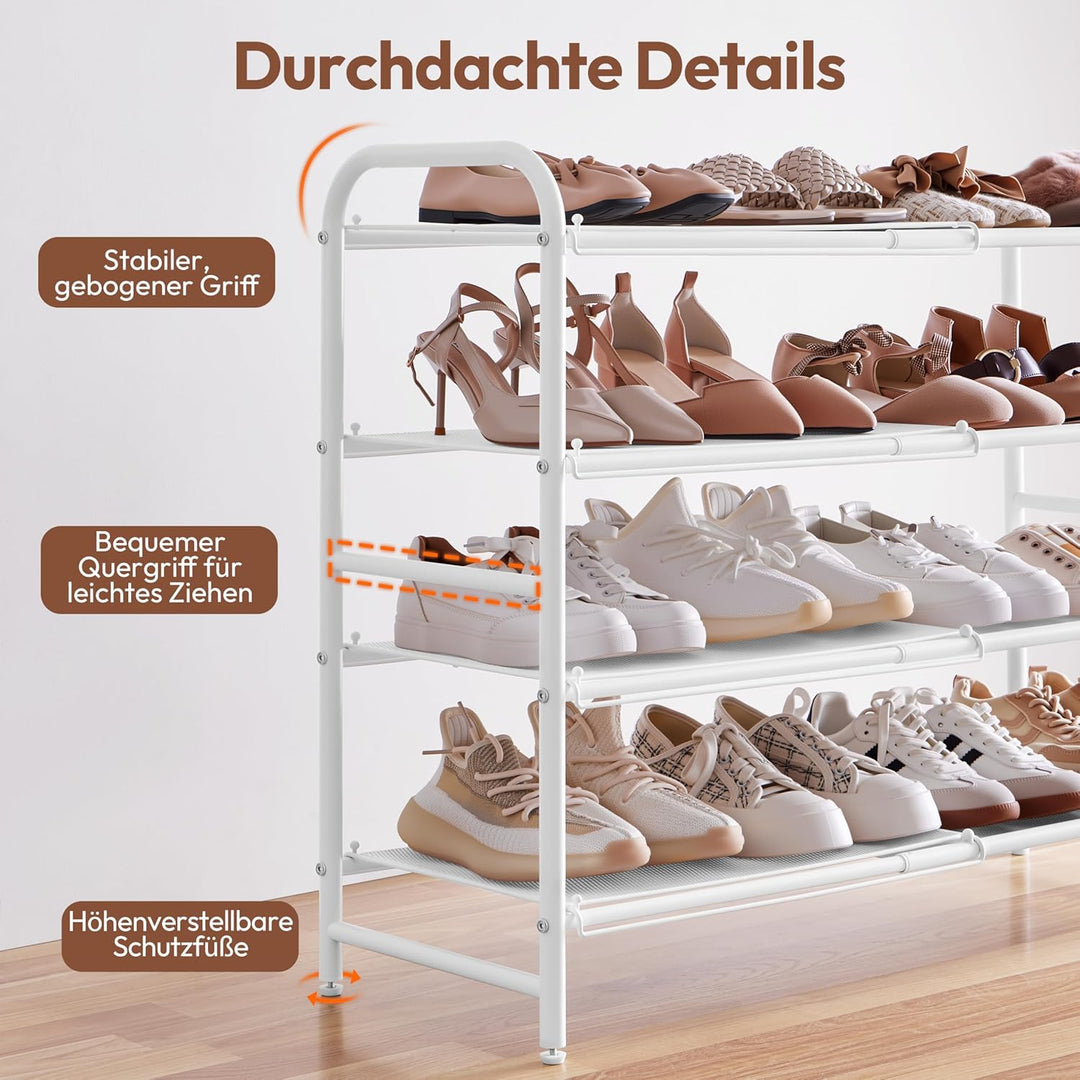 Yaheetech Erweiterbares Schuhregal aus Metallgeflecht, 4 Ebenen Verstellbarer Schuhständer, 50 bis 8