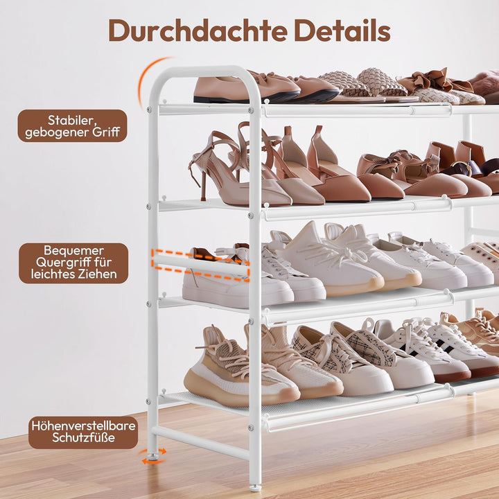 Yaheetech Erweiterbares Schuhregal aus Metallgeflecht, 4 Ebenen Verstellbarer Schuhständer, 50 bis 8