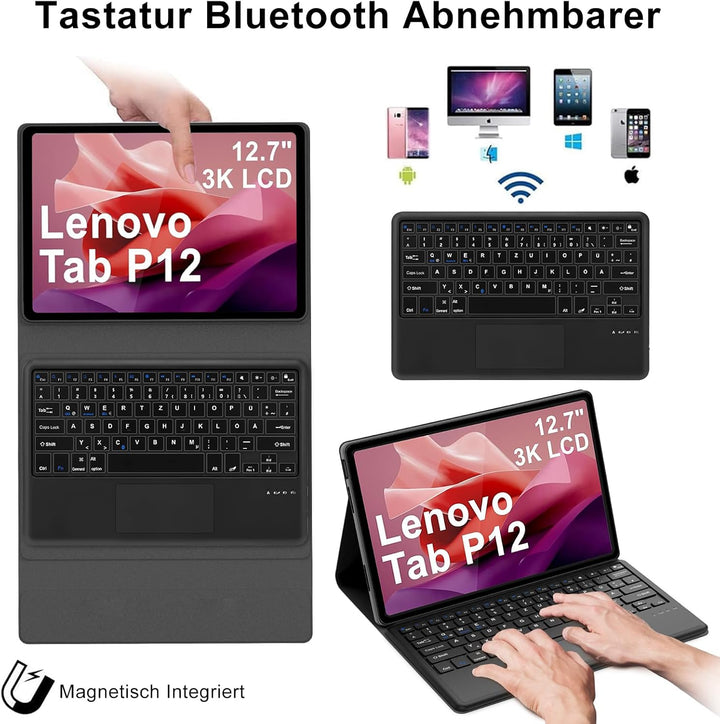 IVEOPPE Tastatur für Lenovo Tab P12 Pro, Hülle mit Tastatur für Lenovo P12 12.7" 2023, Magnetische K