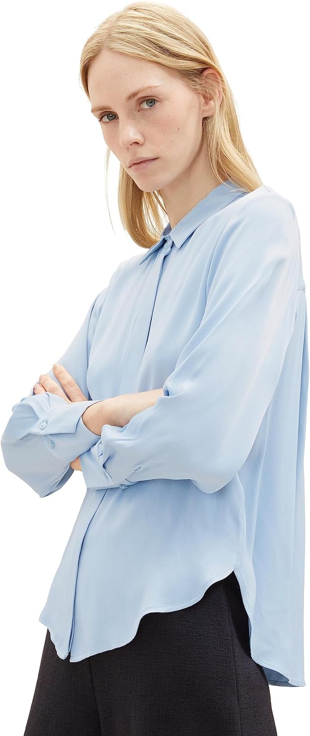 TOM TAILOR Damen Basic Satin Bluse 36 26320 - Stonington Blue, 36 26320 - Stonington Blue