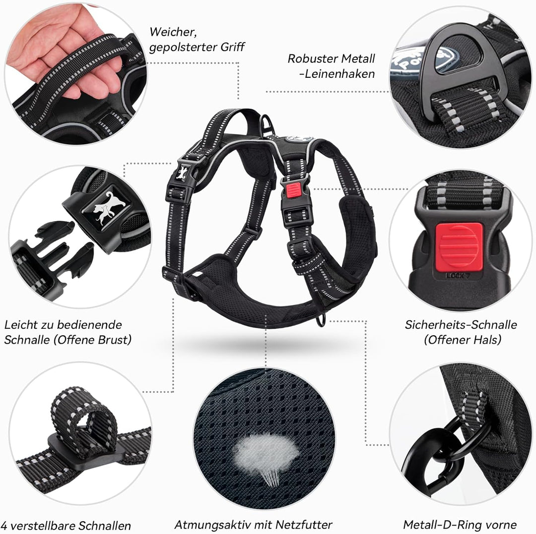 PoyPet Keine Pull Hundegeschirr Front Reflektierende Pet Weste für Hunde mit Einfache Kontrolle Grif