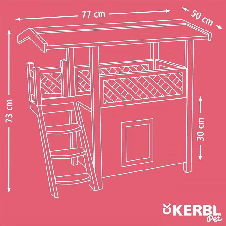 Kerbl Pet Katzenhaus Lodge Ontario, Katzenhütte, hellgrau, rot, 77x50x73cm, Spiesstanne, Kunststoff,