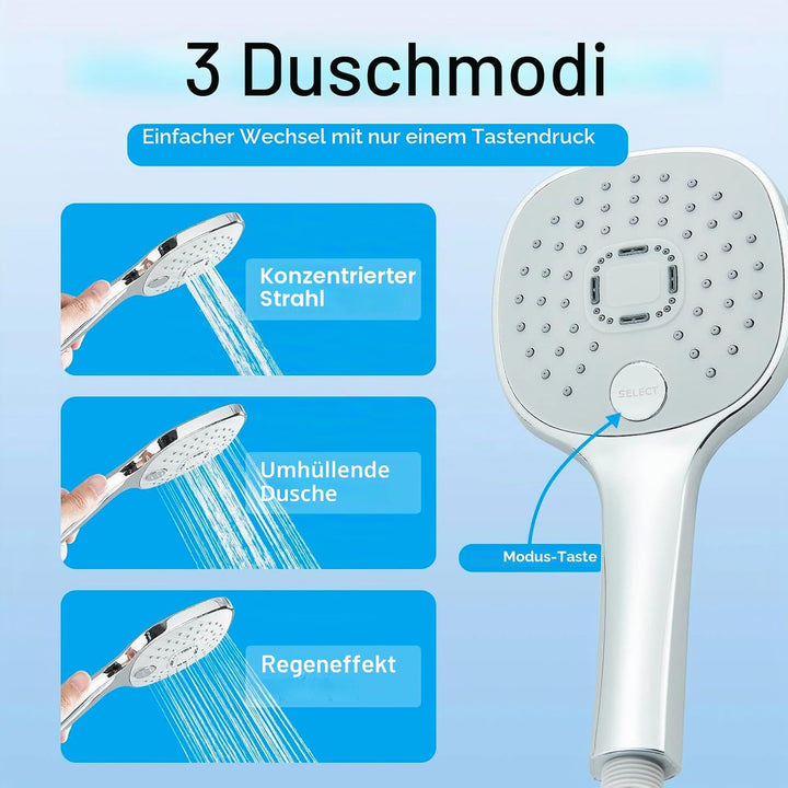 Feste Duschsäule mit Einhebelmischer, quadratischer Regendusche, 29 x 19 cm und Handbrause, komplett