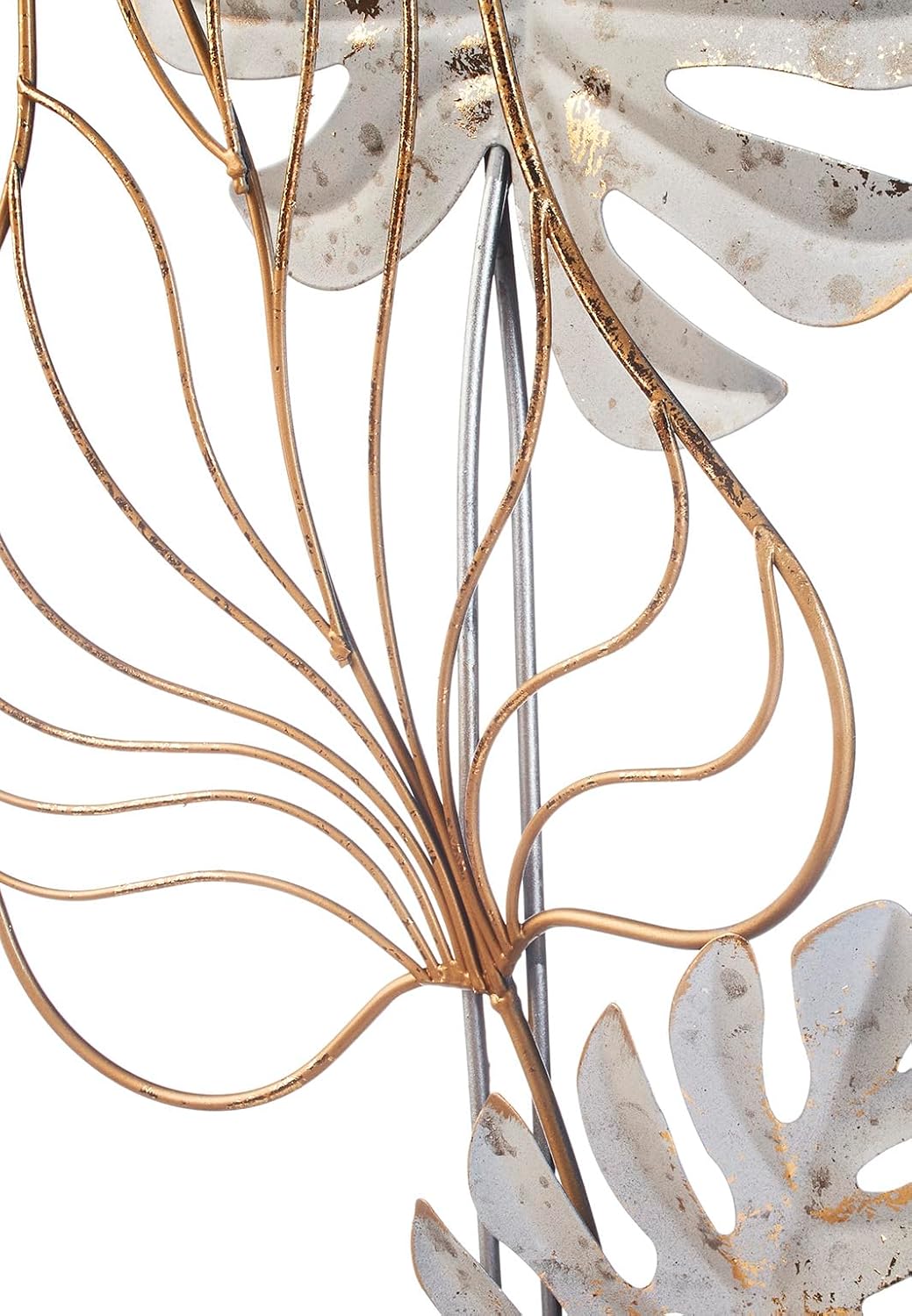 Kobolo Wandbild Monstera, 29x74x3 cm, Metall, schwarz-gold-weiss, modernes Metallbild, stilvolle Wan