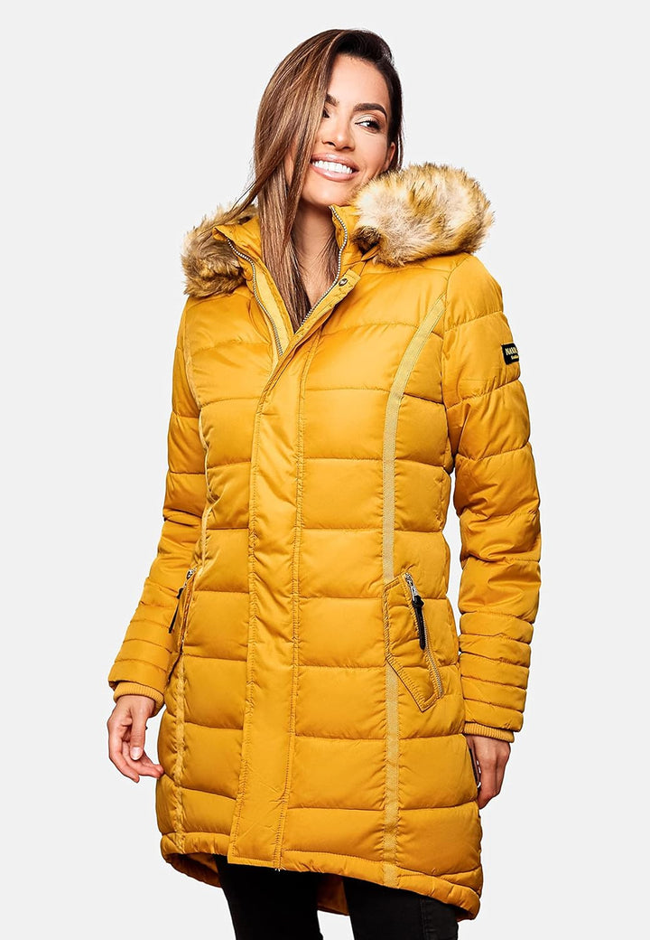 Navahoo Damen Warmer Winter Steppmantel Papaya XS-XXL S Gelb, S Gelb
