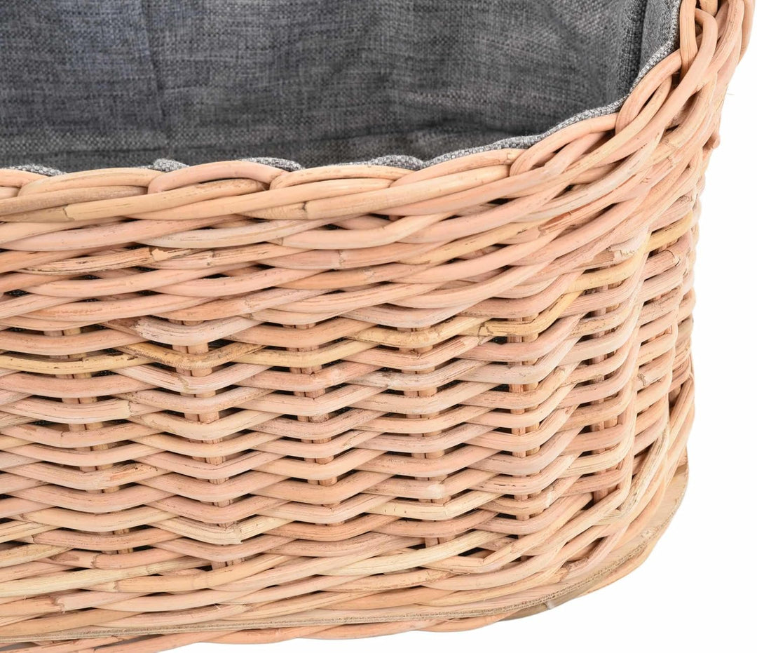 Holzkorb für Kaminholz Rattan geflochten mit Griffen und Stoff Tragekorb Holz (Hell Natur, 64x50cm)