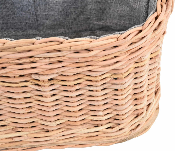 Holzkorb für Kaminholz Rattan geflochten mit Griffen und Stoff Tragekorb Holz (Hell Natur, 64x50cm)