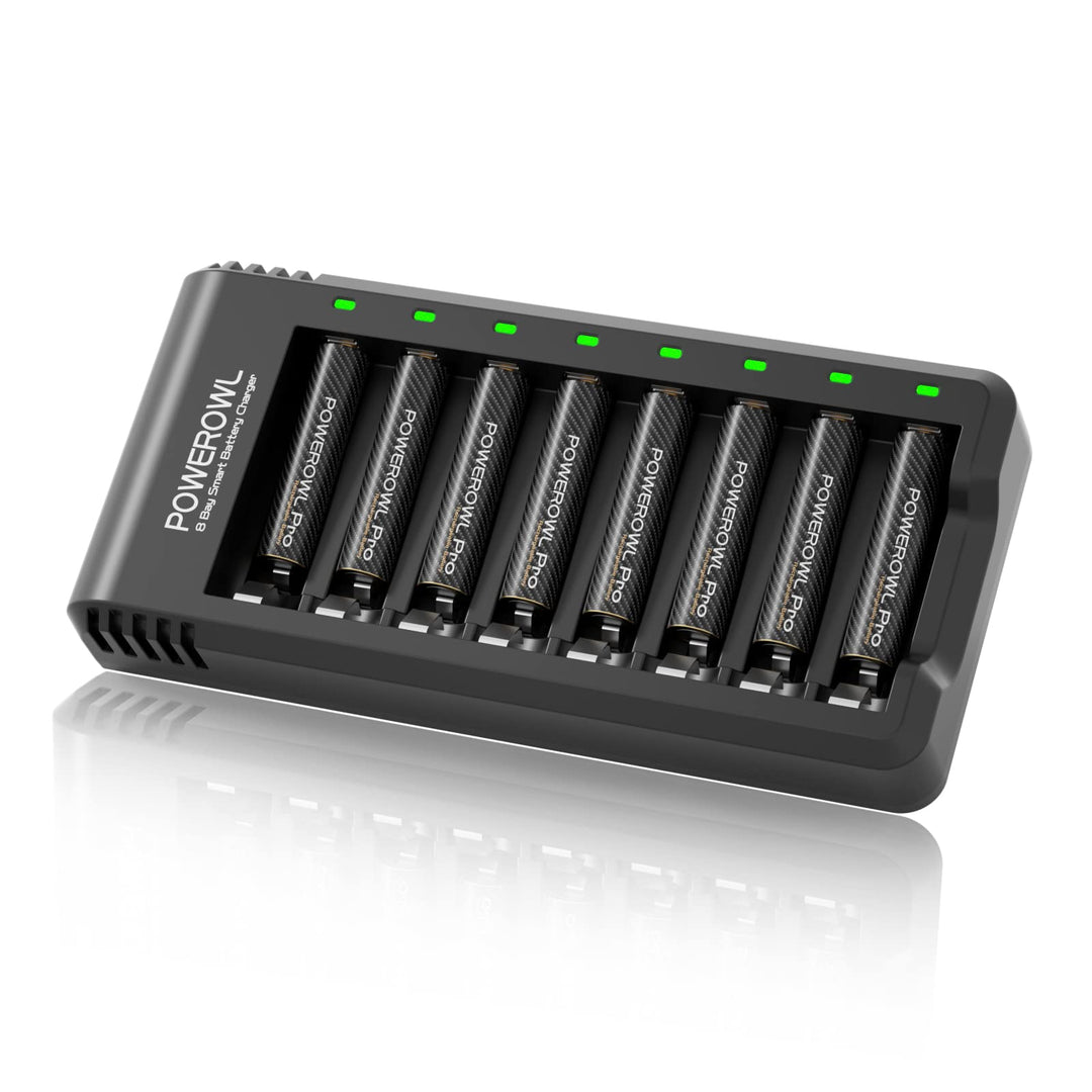 POWEROWL 8 Fach Akku Ladegerät mit Goldtop Akku Pro Batterien Pack Serie (Akkuladegerät+Pro 8 AAA),