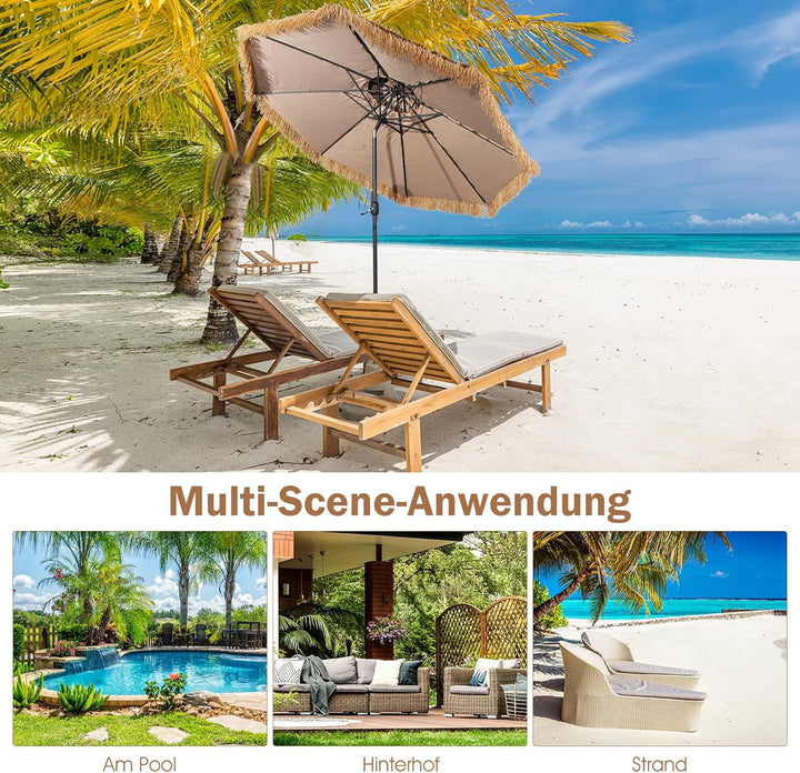 GOPLUS Sonnenschirm Hawaii, Ø 300 cm Sonnenschirm Stroh um 30° knickbar, Strandschirm mit Kurbel, St