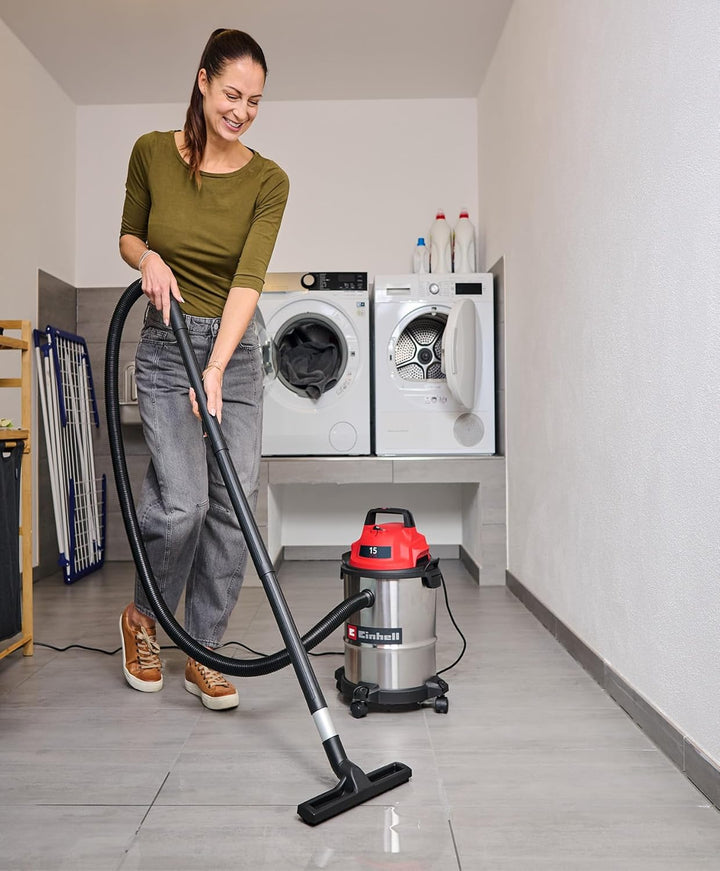 Einhell Nass-Trockensauger TC-VC 1540 S (900 W, 180 mbar Saugleistung, 15 L Edelstahlbehälter, Rolle