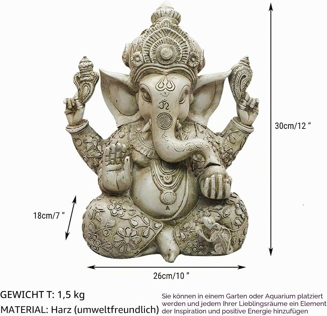 Ganesha Figur Gross Buddha Statue H-30 cm,Zen Garten Dekoration Figuren,Buddha Figur-Elefantengott,H