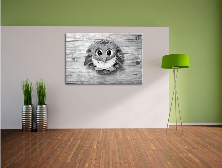 Pixxprint Eulen Sandwich als Leinwandbild | Grösse: 100x70 | Wandbild| Kunstdruck | fertig bespannt,