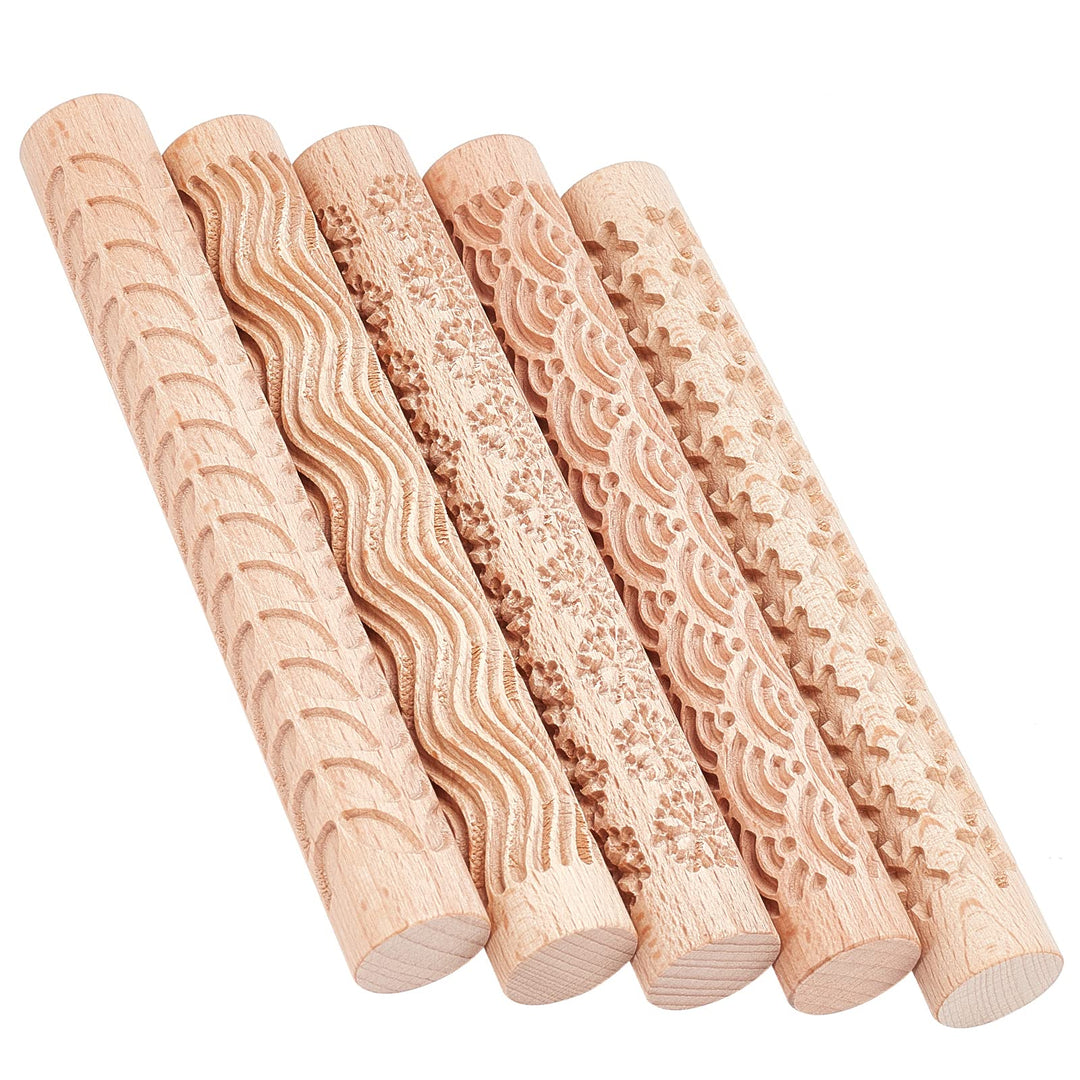 GORGECRAFT 5 Styles Holzgriff Clay Texture Roller 6 Zoll Modelliermuster Töpferwerkzeuge Handgeferti