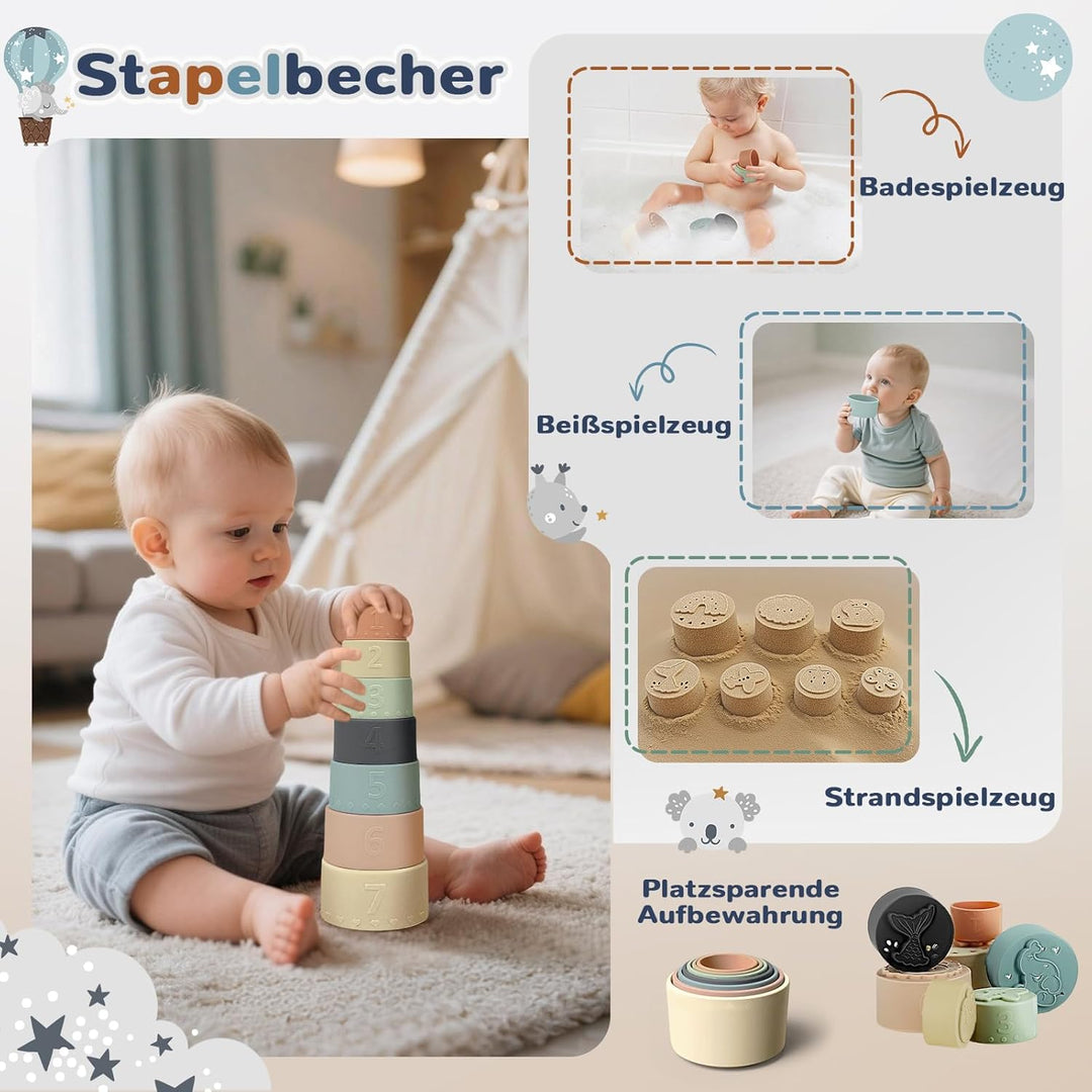 Almaxi Baby Spielzeug ab 6 Monate,5 in 1 Montessori Spielzeug Baby,Motorikspielzeug mit Formensortie