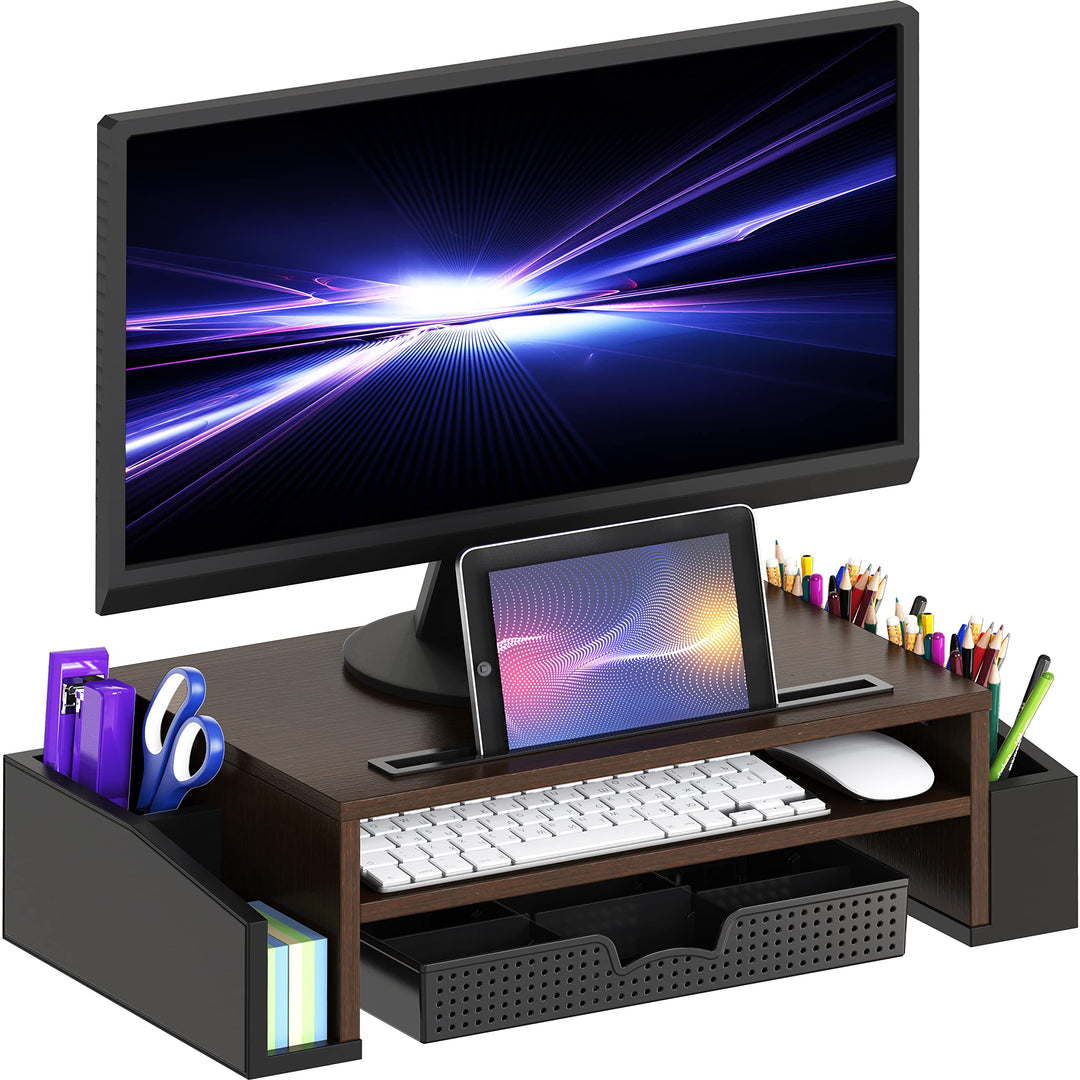 Simple Houseware Schreibtisch-Monitorständererhöhung mit Verstellbarer Organizer-Ablage, Espresso, E