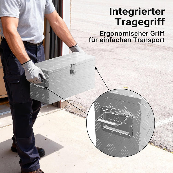 XPOtool Alu Kiste mit Deckelüberstand 60x25x30cm Truckbox aus Aluminium Werkzeugbox mit 2 Schlüsseln