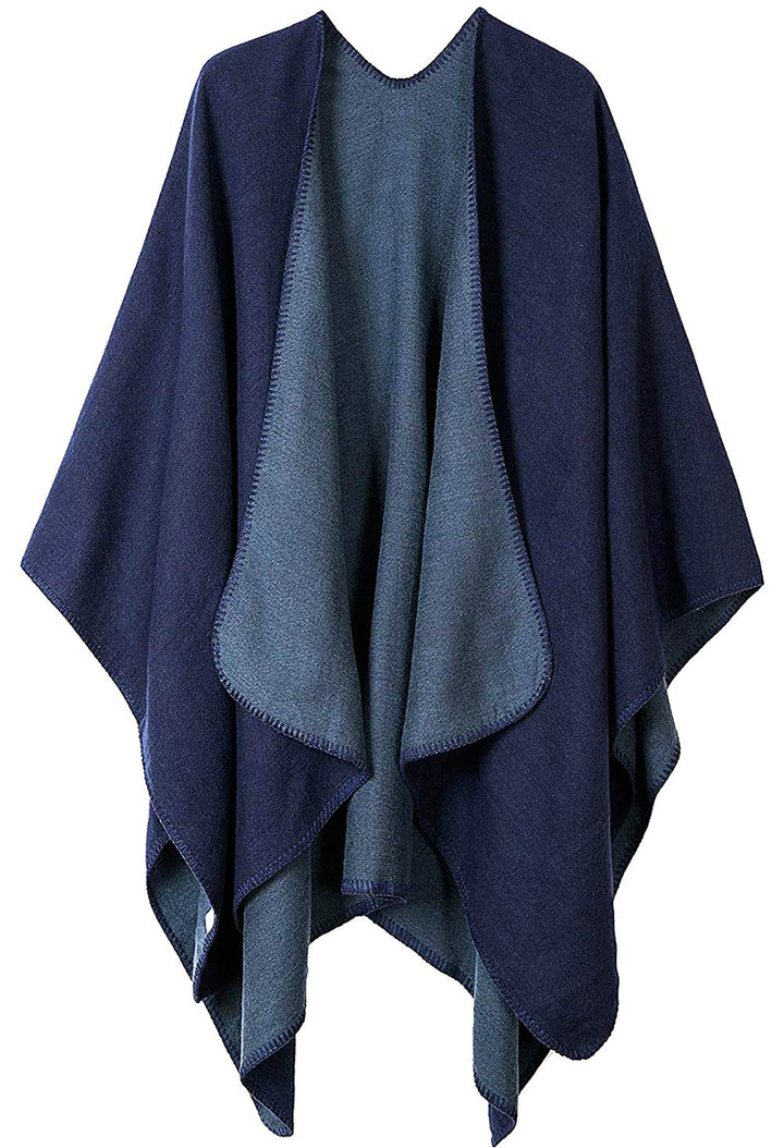 Shmily Girl - Damen Poncho Habe Gestrickt Überdimensionalen Decke Kap-Schal Navy Blue 2, Navy Blue 2