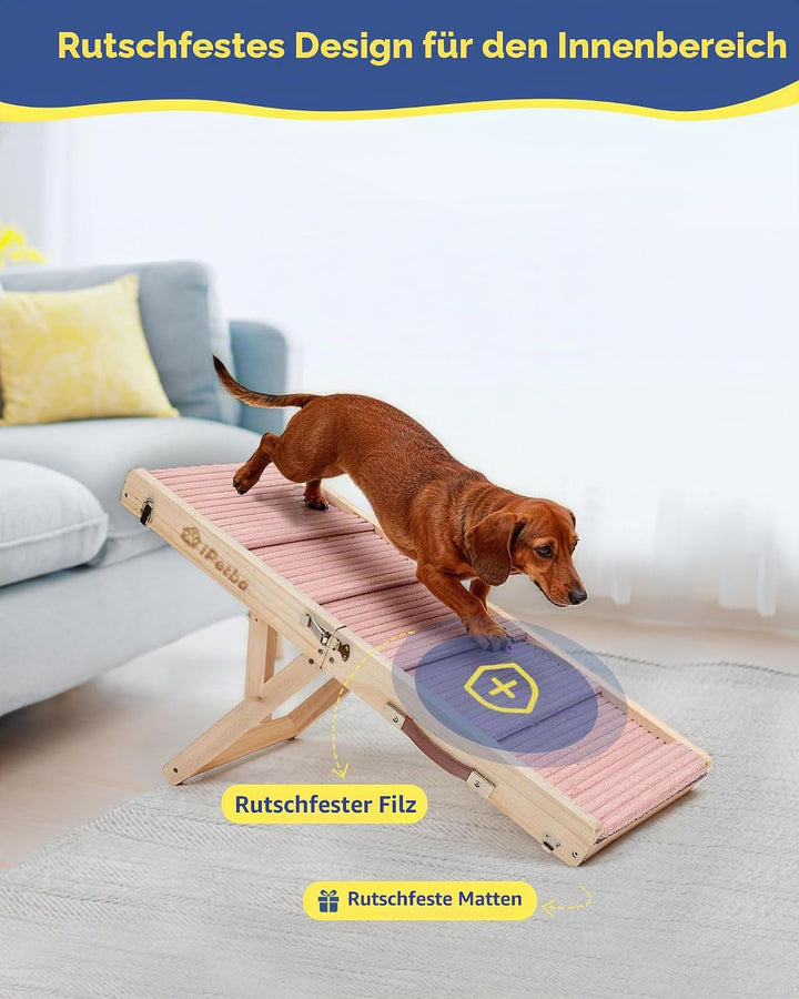 Hunderampe für Sofa und niedrige Möbel, rosa, für kleine Hunde bis 16 kg, höhenverstellbar, klappbar