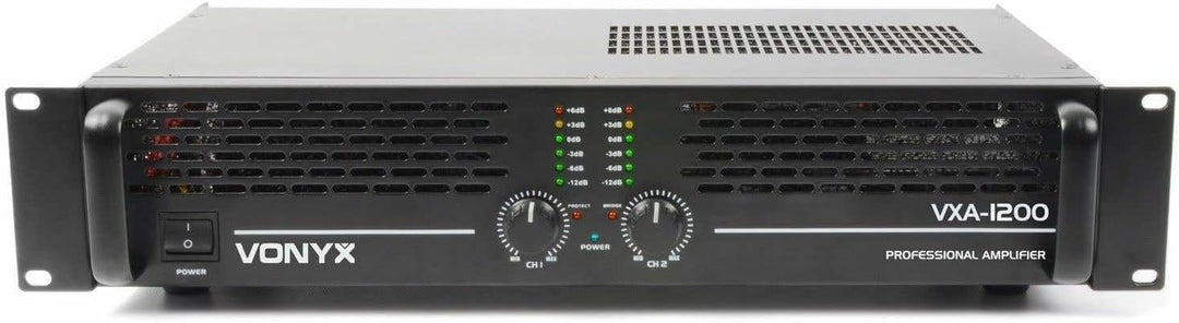 Vonyx VXA-1200 Pa Endstufe Hifi 1200 Watt Pa Verstärker mit Brückenschaltung, 2x600W Stereo Amplifie