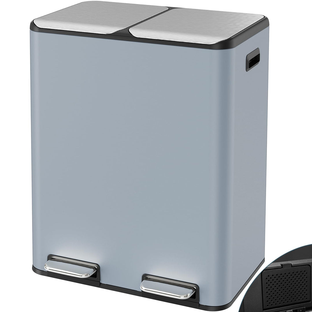 LIFERUN Mülleimer 2 Fächer, 2 x 30 Liter Treteimer mit Geruchsfilter, Deckel Geräuschlos, Inneneimer