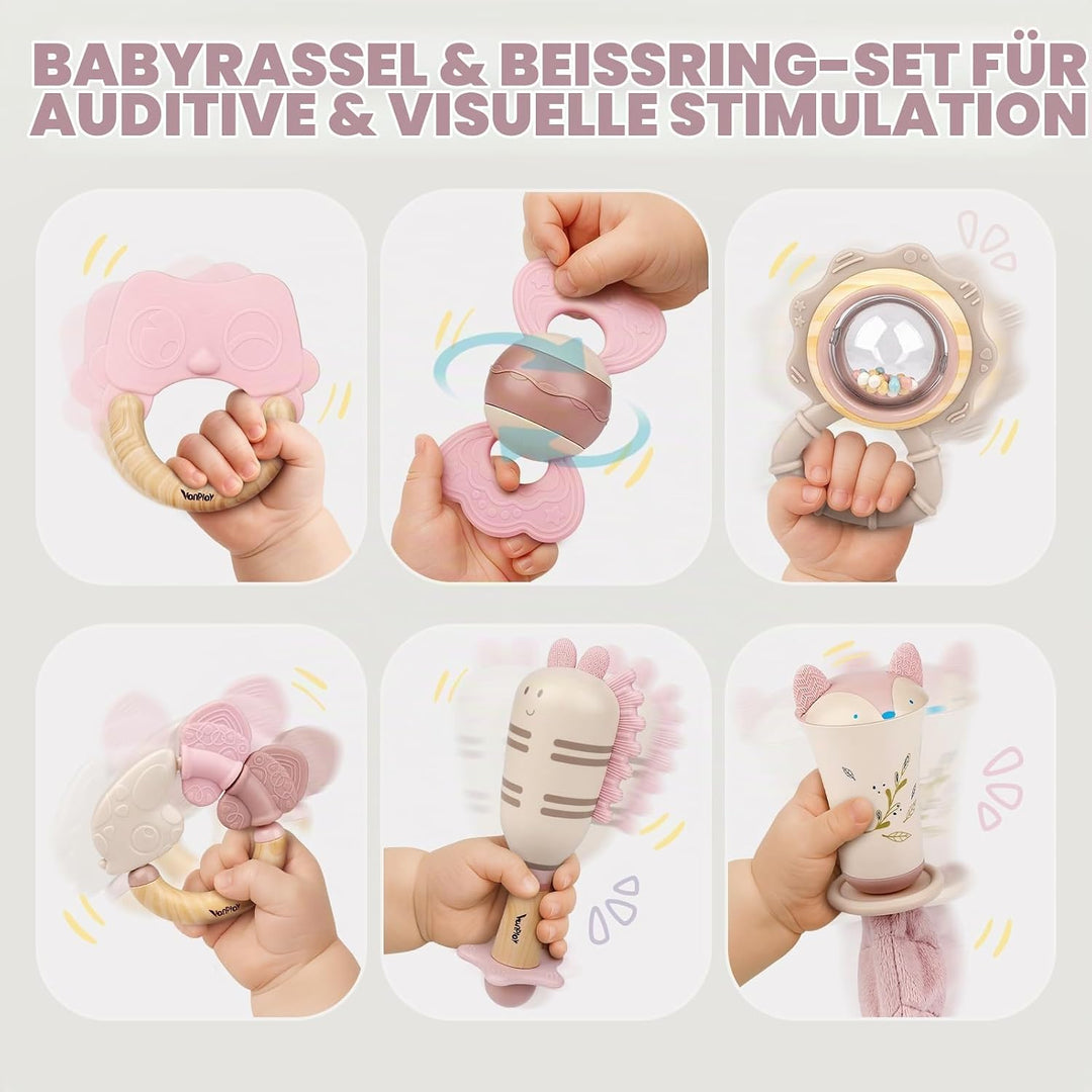 Baby Spielzeug ab 3 Monate, Beissring Baby Rassel 0-6 Monate Sensorik Zahnungshilfe Neugeborenen Ges